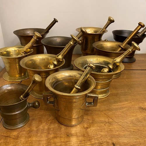 C1880 A Collection Of 10 Bronze Mortar & Pestle