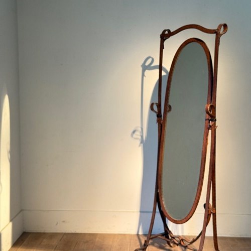 C1970 A Spanish Jacques Adnet Style Faux Leather Cheval Mirror