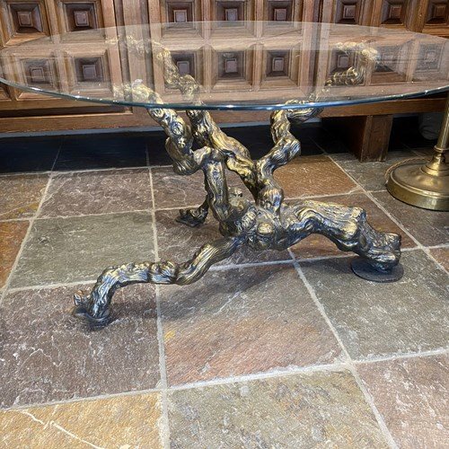 C1960 A Stylish French Bronze Faux Bois Coffee Table Signed