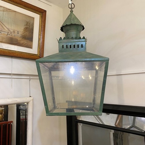 C1900 French Painted Tole Castle Top Lantern