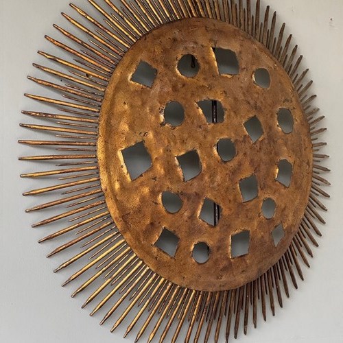 C1950s A Large Spanish Gilt Iron Sunburst Wall Appliqué