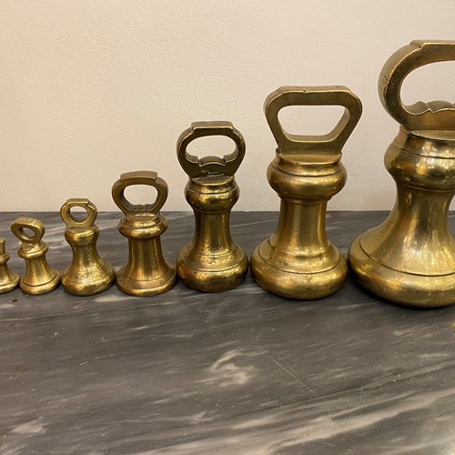 C1880 A Set of 9 Brass Weights 7lb - 1oz