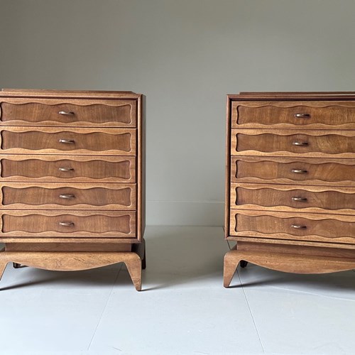 C1940 A Rare Pair Of Italian Walnut Commodes / Bedsides