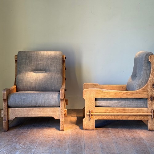 C1960 A Stylish Pair Of Belgium Oak Armchairs