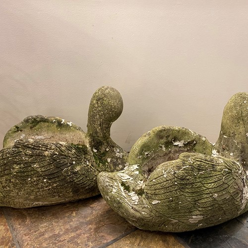 C1960 A Pair Of Reconstituted Stone Swan Planters