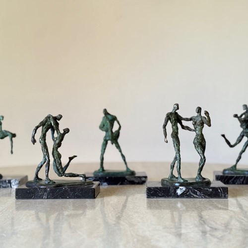 C1960 A Group Of French Bronze Dancing Figures / Giacometti Style
