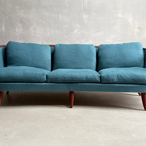 C1960 An Elegant Curvy French Mid Century Sofa In Linen