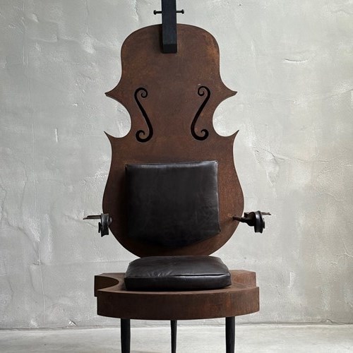 C1960 A French Metal Cello Chair With Leather Cushions