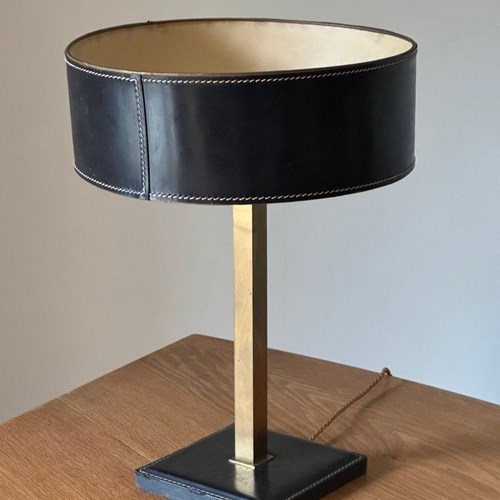 C1950 An Elegant French Brass & Black Leather Reading Lamp