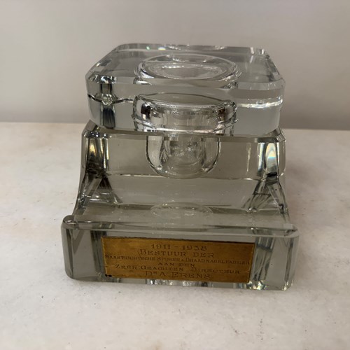C1930s A Huge English Crystal Inkwell With Pen Tray