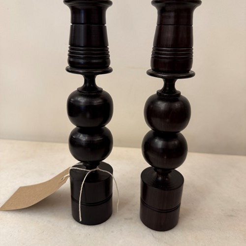 C1960 A Pair Of French Turned Hardwood Candlesticks