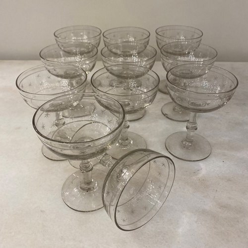 C1920 A Set Of 11 French Star Engraved Champagne Coupes