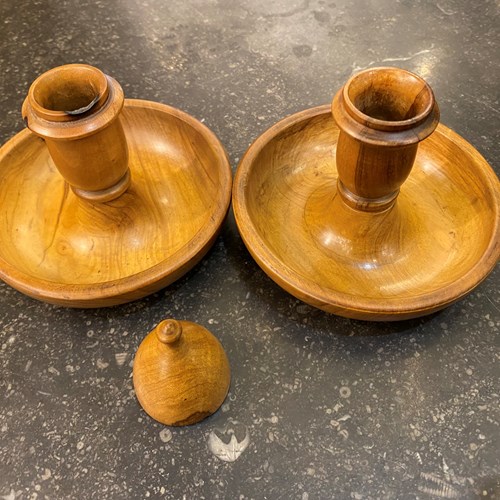 C1870 An English Wooden Bath Bun Candlestick