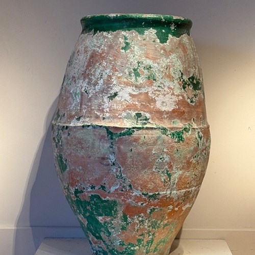 C1870 A Large Spanish Terracotta Green / White Olive Pot 