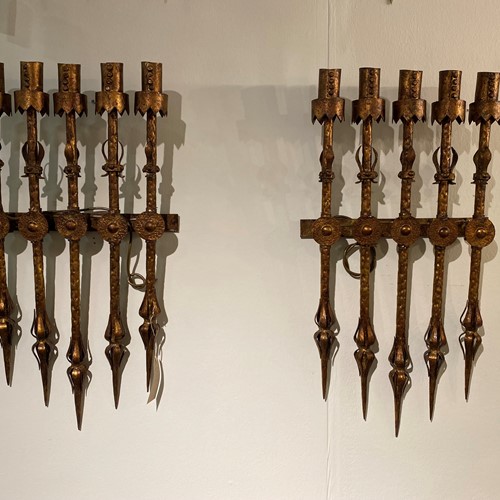C1960 A Pair of Spanish Gilt Flame Wall Sconces