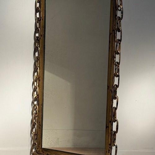 C1950 A Stylish Spanish Gilt Iron Chain Mirror