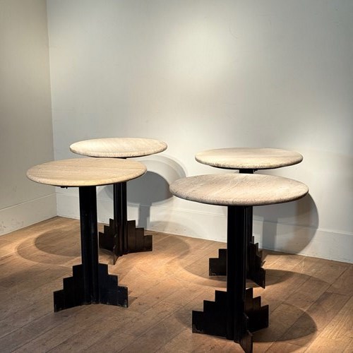 C1970 A Set Of 4 French Iron & Marble Bistro Side, Ocassional Tables