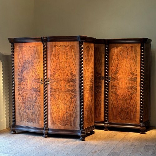 C1930 A Pair Of Italian Figured Walnut Serpentine Fronts & Sugar Twist Columns