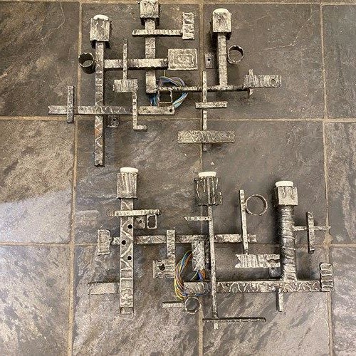 C1950 A Pair Of Spanish Brutalist Iron Wall Sconces