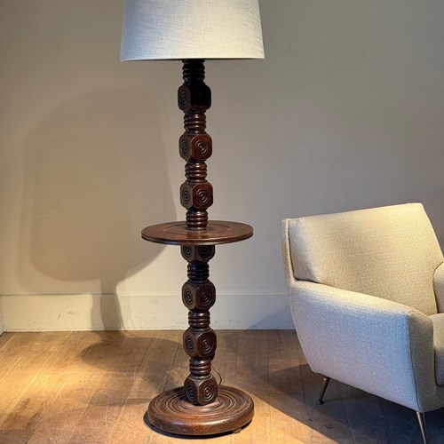 C1950 A Dudouyt Style Wooden Table / Floor Lamp 