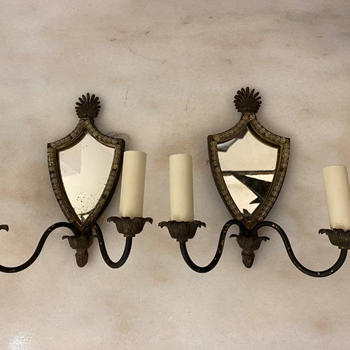 C1928 A Pair Of French Brass Beaded Wall Sconces