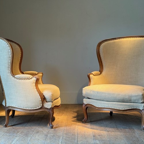 C1930 A Pair Of French LXVI Style Winged Bergeres Armchairs
