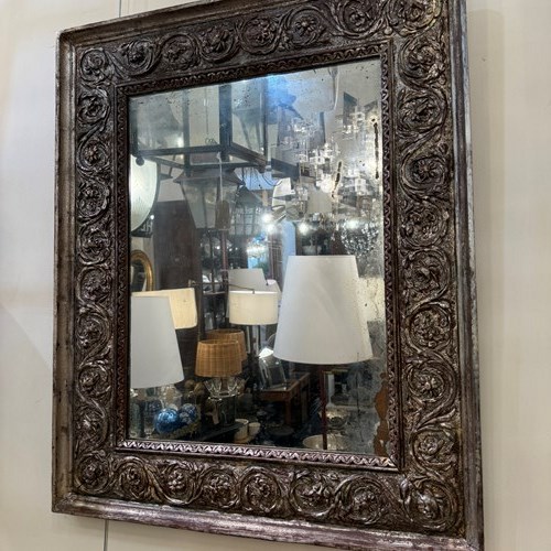 C1785 A Rare French Silvered Louis XVI Period Carved Mirror