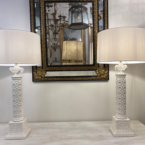 C1960 A Pair Of Huge Italian White Ceramic Table Lamps