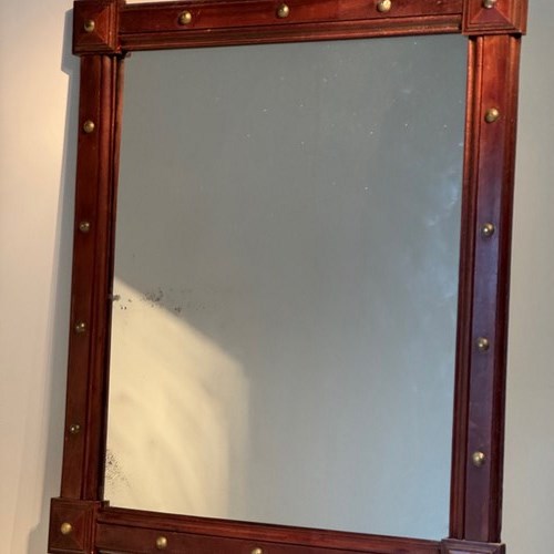 C1850 A Large French Cherry Wood Studded Mirror
