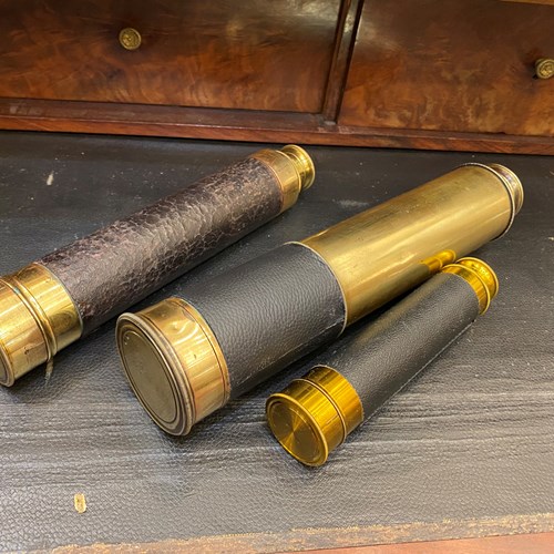 C1870 A Brass & Leather Draw Telescopes - Sold Separately