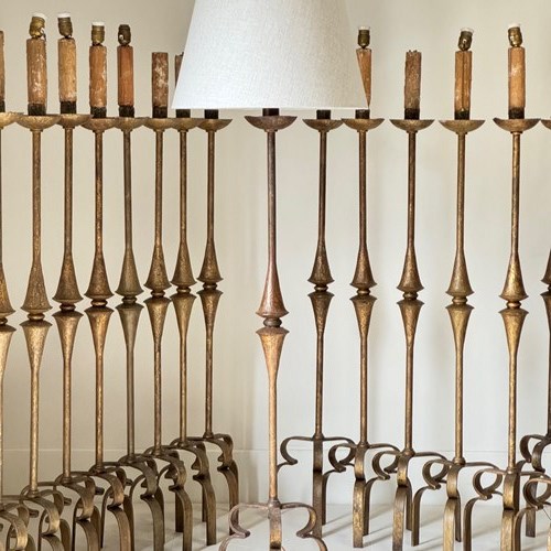 C1960 An Army Of Spanish Gilt Iron Floor Lamps With Shades