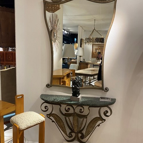 C1950 A French Iron Console Table & Mirror By Luigi Colli