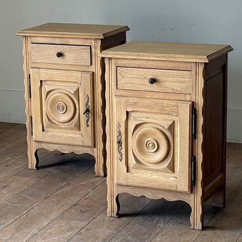 C1960 A Pair Of French Oak Dudouyt Style Bedside Cabinets