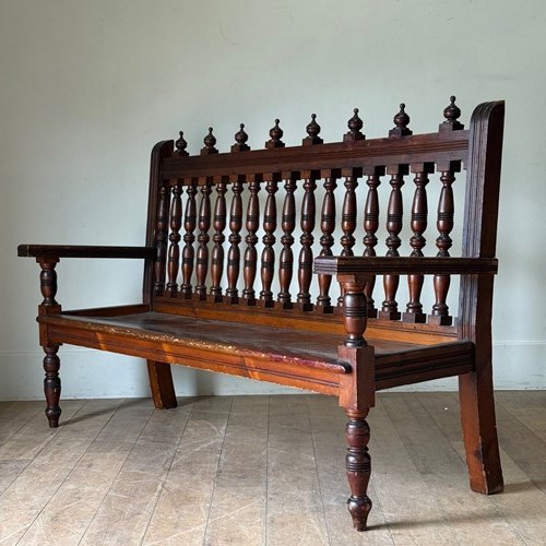 C1880 A Stylish French Spindle Bench In Pitch Pine