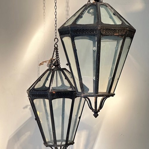 C1900 A Pair Of Large French Painted Iron Lanterns