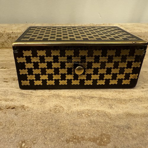 C1950 A French Brass Inlaid Wooden Box Signed Tahan Paris