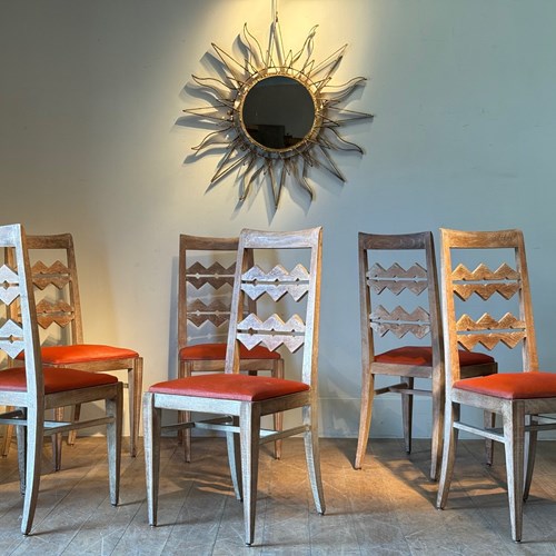 C1940 A Set Of 6 Cerused Oak Diamond Razor Back Chairs
