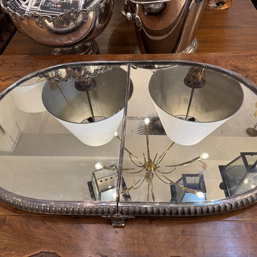 C1870 A French Silver Plated Bronze Oval Mirror Table Centre.