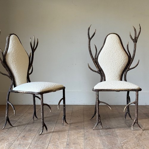C1960/70 A Pair Of French Iron Faux Antler Armchairs 