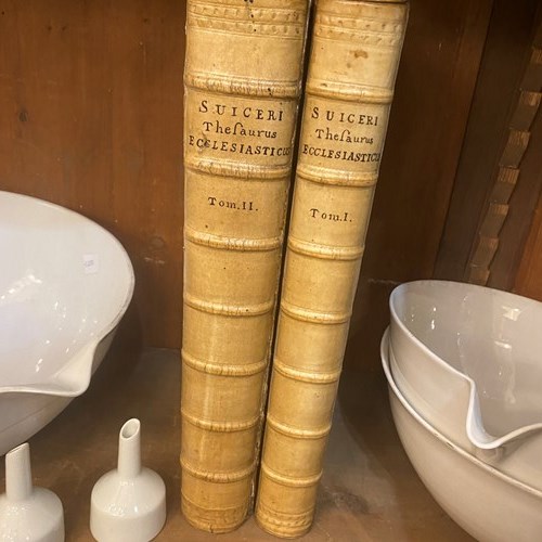1728 Two Vellum Volumes Of Thesaurus Ecclesiasticus Books Vol 1 & 2