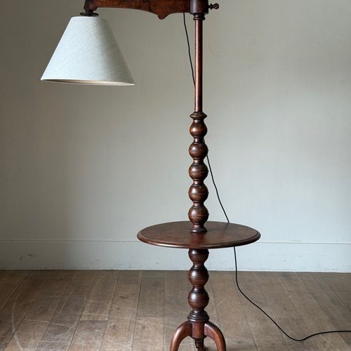 C1900 A French Bobbin Table & Floor Lamp With Custom Shade.