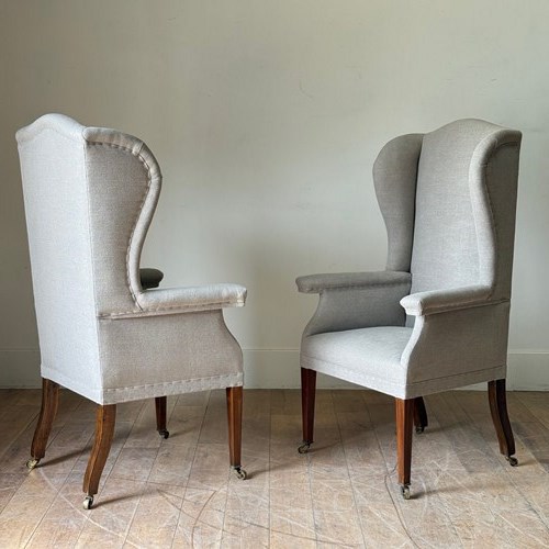 C1880 A Rare Pair Of English Wing Back Armchairs