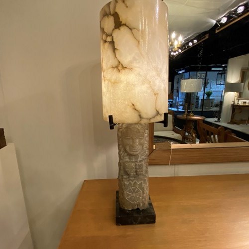 C1960 A French Alabaster Aztec Table Lamp