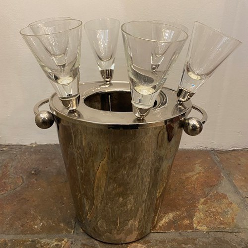 C1950 A French Silver Plated Champagne Bucket & 6 Glasses