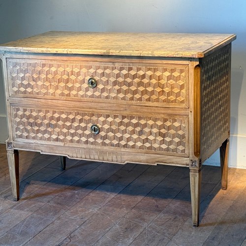 C1760 A Rare French Cube Parquetry 2 Drawer Commode
