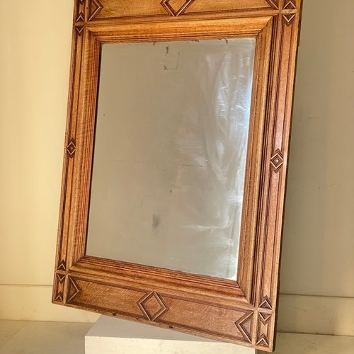 C1860 Antique Oak Geometric Mirror