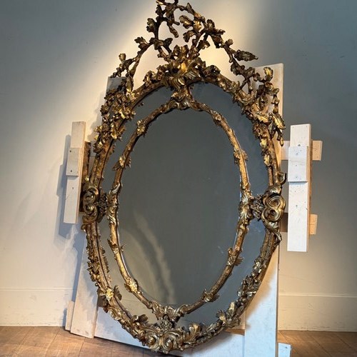 C1850 A Wonderful French Gilt Faux Bois Oval Mirror