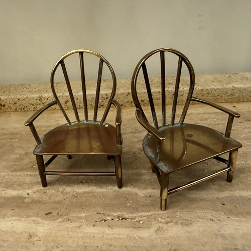 C1880 A Pair Of English Miniature Brass On Copper Chairs