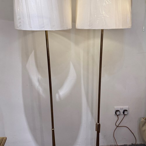 C1950 A Stylish Pair Of French Brass Floor Lamps