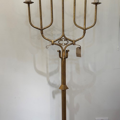 C1950 A Spanish Gilt Iron Tall 7 Flame Floor Light